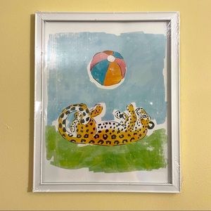 Leopard Zoo Animal Glass White Framed Print Wall Art x Kids Baby Nursery Room